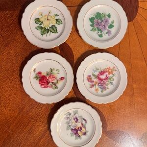 Set of 5 Vintage Floral Porcelain Butter Pats